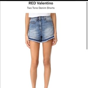 Red Valentino Two Tone High Waisted Denim Shorts